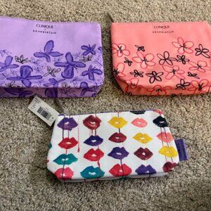 New Lot of 3 Assorted Clinique Cosmetic Zipper Bags